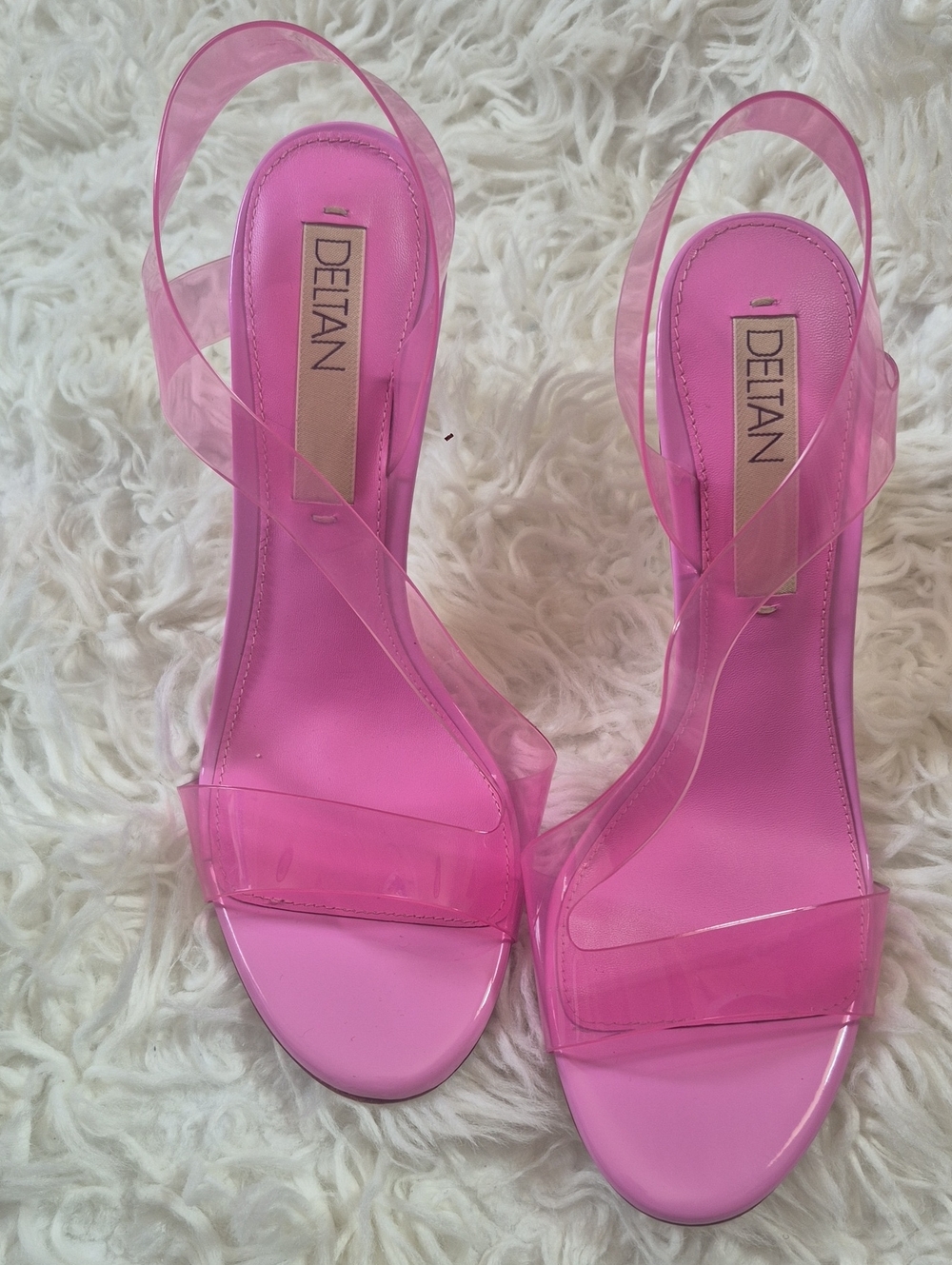 Deltan Pink Clear-Strap Slingback Heels
